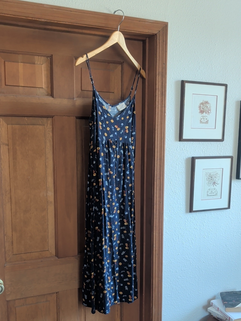 Universal Thread Black Floral Slip Maxi Dress with Orange & Cream Accents